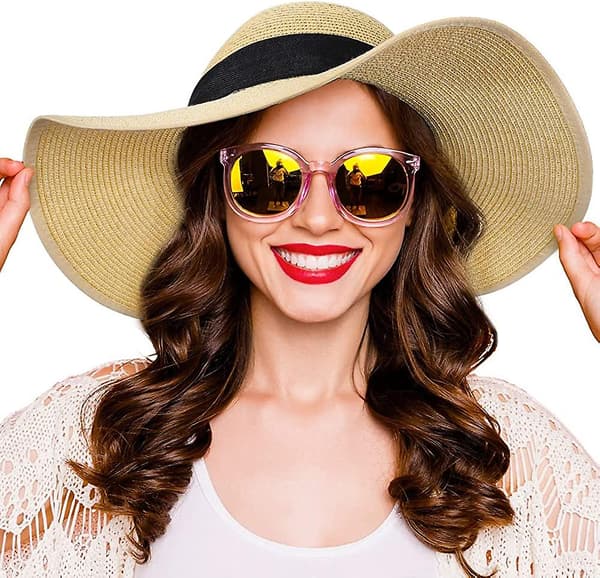 Dam halm strand solhatt: Stor hopfällbar och packbar sommar solhatt Style 1
