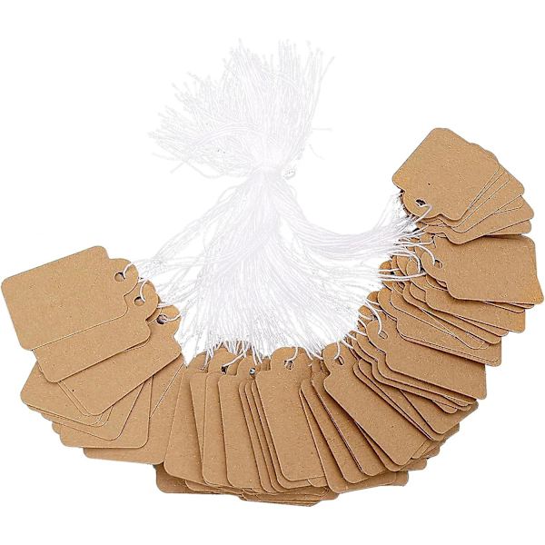 500 stk. prislapper med snor, merkelapper Kraft prislapper Skrivbare Kraft blanke prislapper Displaylapper med elastisk opphengssnor
