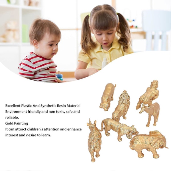 7 stk. Safari Dyrefigurer Legetøj Guldfarve Vilde Zoo Dyr Figurer