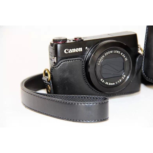 Beskyttende PU læder kamerataske med skulderrem til Canon G7X Black