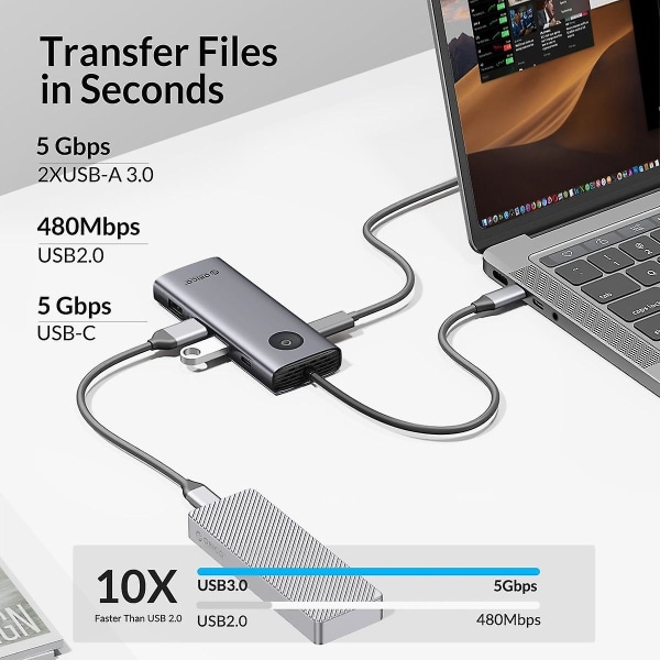 8-in-1-telakointiasema HD+VGA PD 100W -lataus Gigabit Ethernet Monitoiminen Type-C Hub Silver