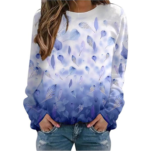 Dam Sweatshirt Rund Hals Tryck Långärmad Sweatshirt Casual Blus Pullover