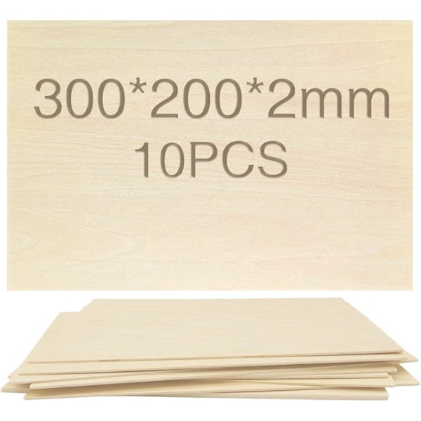 Lehmuspuu, 10 kappaletta 300 x 200 x 2 mm, askartelupuulevyt - puiset leikkeet askarteluun, ihanteellinen laserprojekteihin, tee-se-itse-malleihin, taiteeseen ja askarteluun