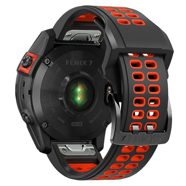 Mjukt silikonersättningsarmband för Garmin Fenix 7X / 6X / 5X, med spänne i rostfritt stål Black  Red