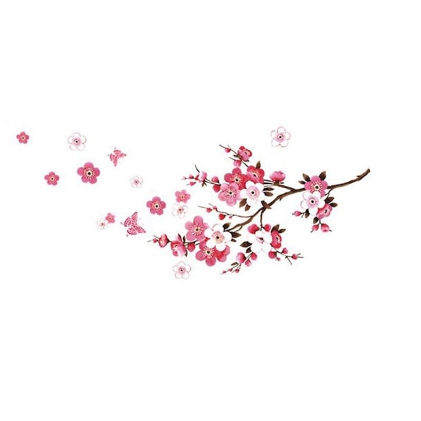 Körsbärsblommor Väggdekaler Med Fjärilar Rosa Röd (30x90cm) Sakura Vine Blommig Gren Träd Klistermärke Väggdekal För Vardagsrum Sovrum Kit