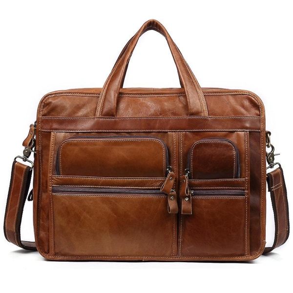 9913 Retro Kuffer i Koelæder til 15,6-tommer Laptop Håndtaske Mænd Business Skuldertaske Brown