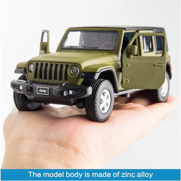 1/36 Wrangler Bilmodell Dragbil med Ljud och Ljus för Barn Pojke Flicka, Metallkropp, Dörrar Kan Öppnas, Grön