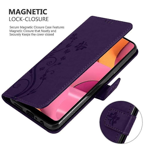 Galaxy A20s Beskyttelsesdeksel - med blomstermønster og kortlomme FLORAL DARK LILA Galaxy A20s