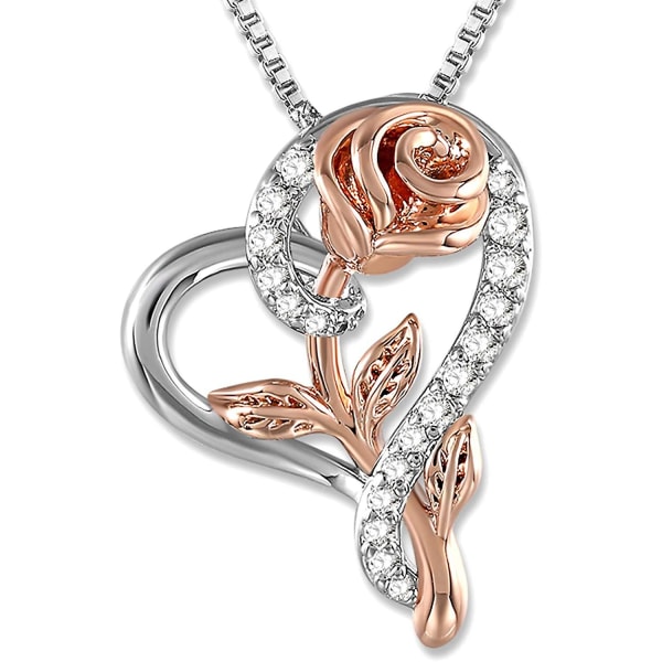 Rose halsband för kvinnor 5a kärlek hjärta hänge halsband smycken 14H-Silver heart necklace