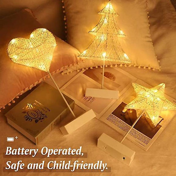 LED Stjerne Rattan Hul Form Bordlampe Juledekoration size6