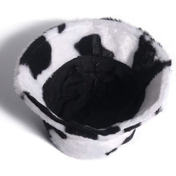 Cow Print Mönster Bucket Hat Fuskpäls Plysch Fluffy Wool Fuzzy Fisherman Cap Mjuk