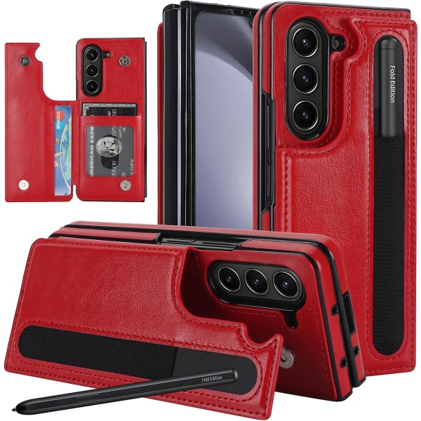 Z Fold 5 Case, Pu Läder Case Kompatibel Samsung Galaxy Z Fold 5 Med S Pen Hållare, Korthållare & Stativ Red For Galaxy Z Fold 5