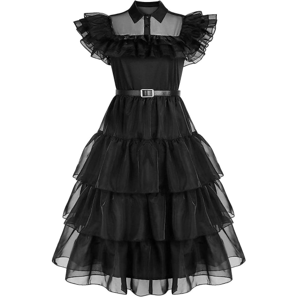 Onsdagar Addams-klänning för barn Flickor,onsdagar Addams-familjens sak Fynklänning, onsdagar Addams-familjklänning för tjejer Cosplay 120cm