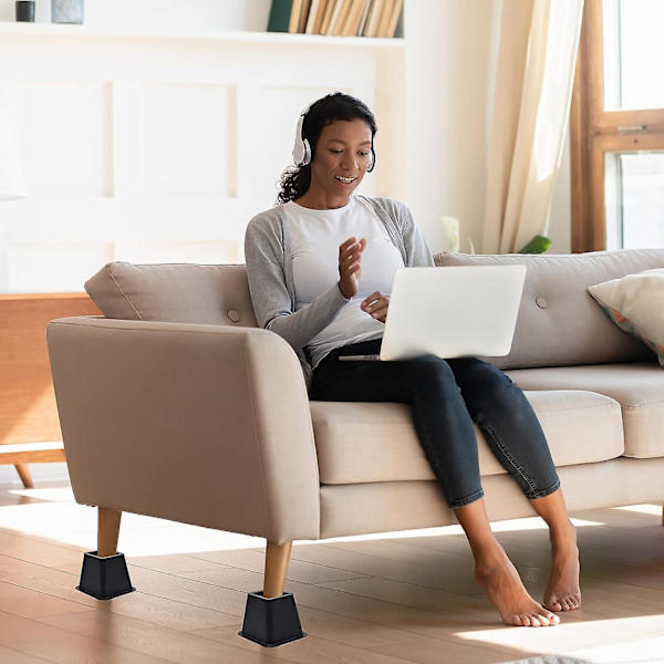 Sengebenforhøjere 4 tommer - Kraftige sengebenforhøjere, understøtter op til 1000 kg, nemme at installere, perfekte til seng, bord, stol, sofa Black 4 inch  8 Pack