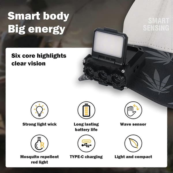 Hodelykt med lommelykt | Lommelykt Hodelykt | LED Hodelykt for fotturer, 5 moduser