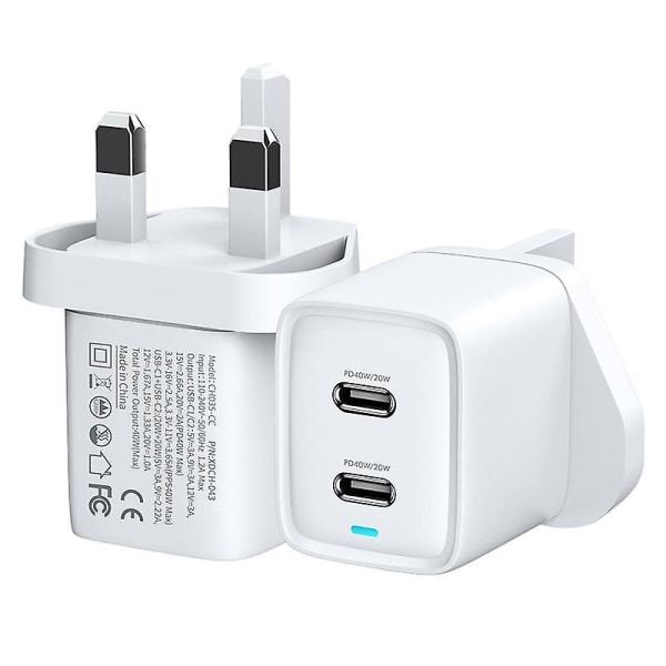 XUNDD XDCH-043 40W PD Hurtiglader GaN Telefonlader Brannsikker PC Dobbel Type-C Vegglader