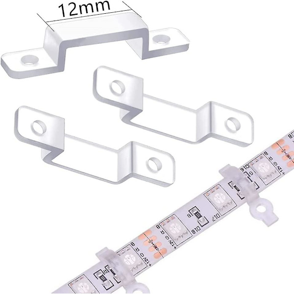 100 st LED-fästklämmor, ljuslistfäste, spänne, silikonfäste, fast monteringsskena, klämma med 200 skruvar (12 mm)