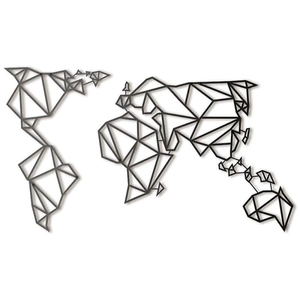 Världskarta Väggkonst - Geometrisk världskarta - 3d väggsilhuett Metallväggdekor Hemkontorsdekoration Sovrum Vardagsrumsdekor Skulptur