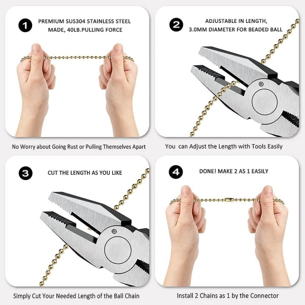 Takvifte Kjedetrekk Dekorative Ornamenter 30 cm Hvit Farge Tre Kjedetrekk Viftetrekk Sett Forlengelse For Taklampe Lampe Viftekjede (gull) 4 White