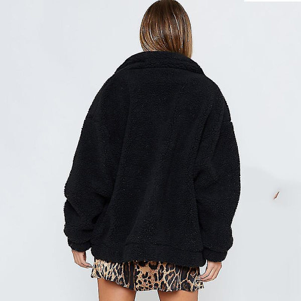 Dame Bjørn Fleece Jakke Frakke Lynlås Overtøj Black M