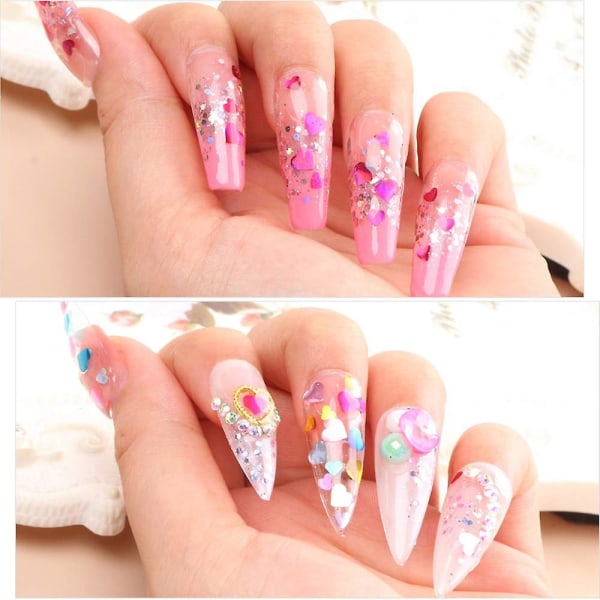 Neglekunst Hul Flash Sequin, 12-farvet Holografisk Flash Blandet Hjerteformet Valentinsdag Negle Decal Set1