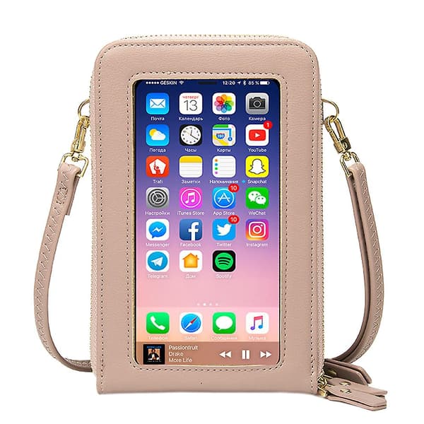 Triple Zip Touchable Phone Bag, Axelväska för kvinnor Light pink