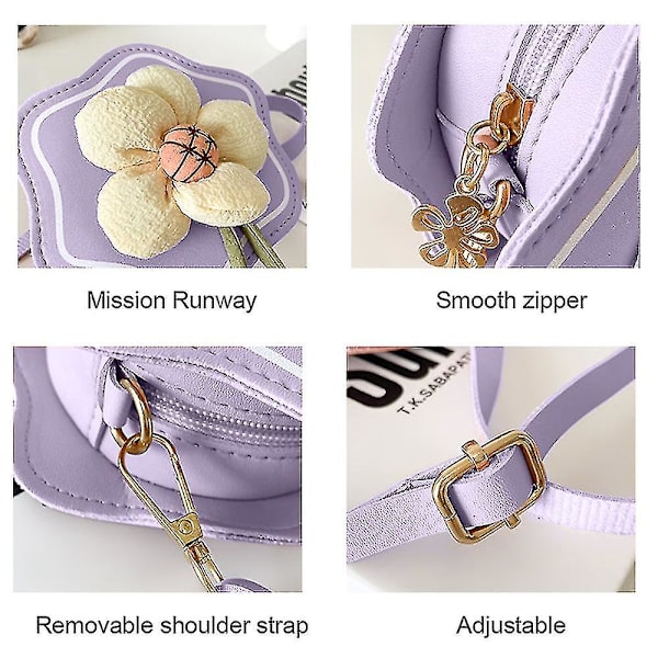 Piger Crossbody Taske, lille Blomst Mini Pung Til Børn Tilbehør Taske Pu Cross-shoulder Taske purple