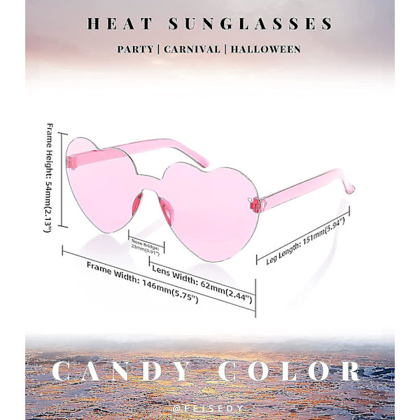 2 Pak Rimløse Hjerteformede Solbriller Kvinder Ét Stykke Transparent Trendy Kærlighed style6