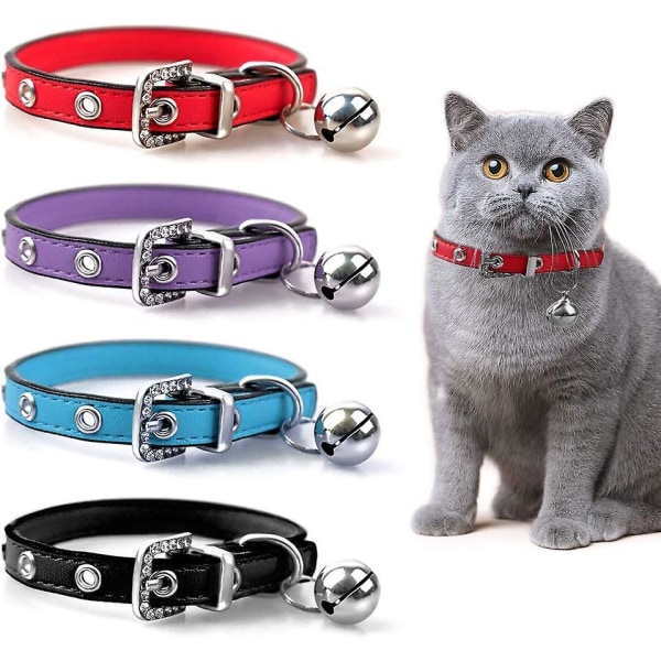 Läderhalsband för katt med klocka, polerat, hållbart metallspänne, mjukt och justerbart XS Blue