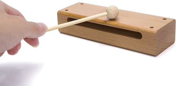 Träblock Musikinstrument med Hammare Massivt Trä Percussion Rythm Blocks