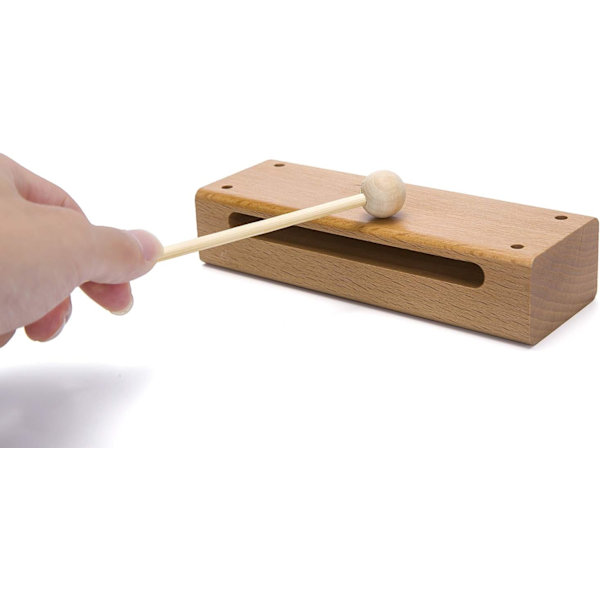 Træblok Musikinstrument med Kølle Massivt Hårdttræ Percussion Rytmeblokke