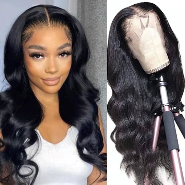 Spetsfrontperuker Mänskligt Hår Pre Plockad Body Wave  Transparent Spets Frontal Peruker Med Baby Hår Brasilianskt Mänskligt Hår Peruker För Svarta Kvinnor Limlösa Peruker
