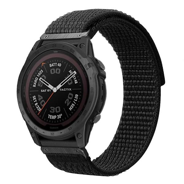 För Garmin Tactix 7 Pro/Fenix 7X/Fenix 6X Pro 26mm Nylon klockarmband Justerbart handledsband Black
