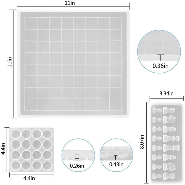 Schackbrädeshartsformset, 1 schackbrädesilikonform, 1 bondeform