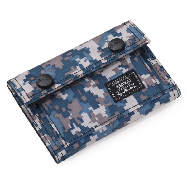 Snap Buttons Canvas Kort Plånbok Casual Camouflage Bi-fold Purse Kortinnehavare Blue