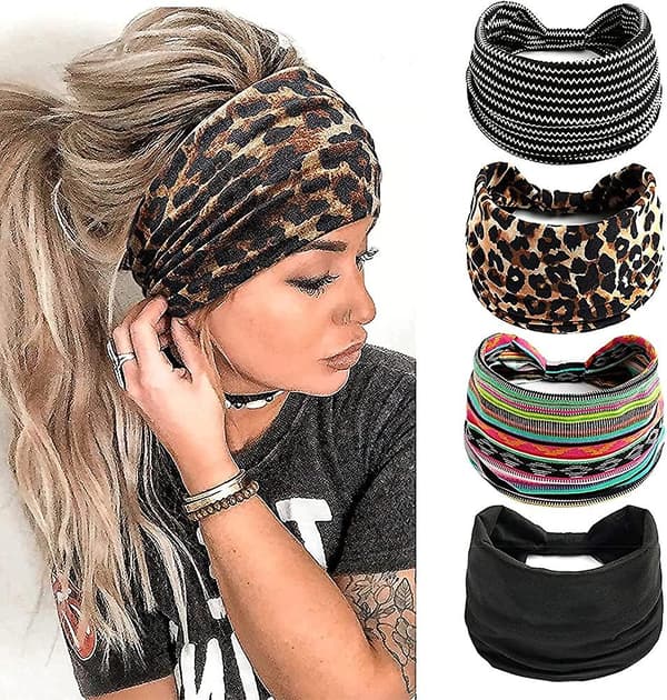 Huvuddukar för kvinnor, acsergery elastiskt mjukt boho pannband blomma leopard yoga