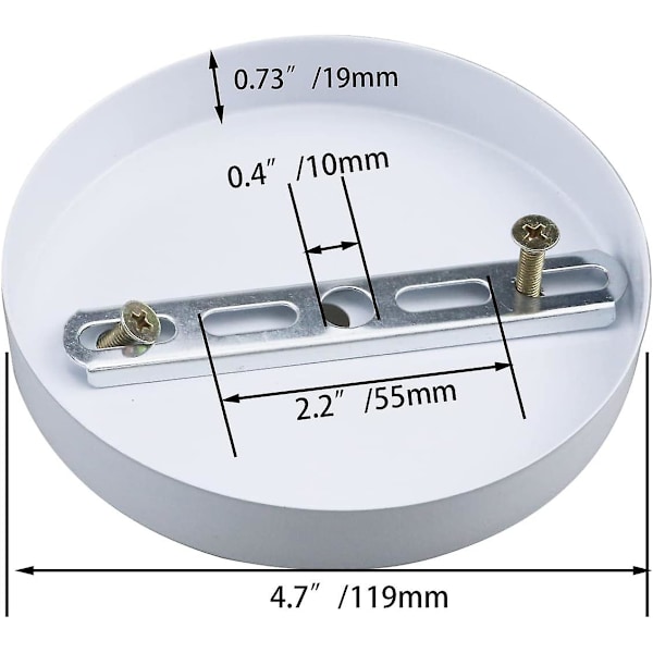Loftlampe Plade Lampefod Stål Lys Baldakin Sæt Pendel Lampe Plade Dæksel Lysekrone Baldakin Lampe Armatur Dækplade (hvid, 4,7\"/12cm) White Type2