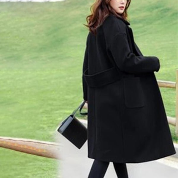 Dame Overfrakke Vinter Varm Trenchcoat Lang Jakke Casual Overtøj Top 2XL