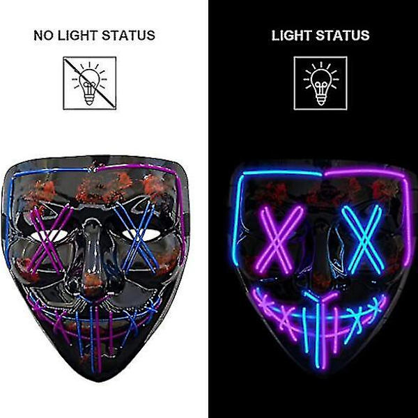 Stitches Kaksivärinen LED-naamio Halloween Cosplay Pukunaamio Valoisa Festivaalijuhla blue purple