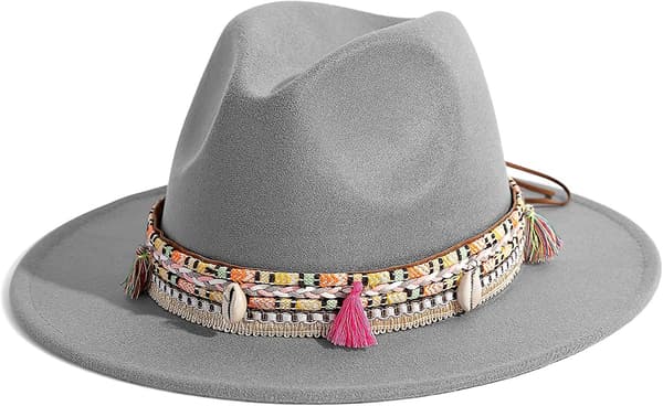 Felt Fedora Hat til Kvinder med Bred Skygge og Panama-stil med Kvaster Grey