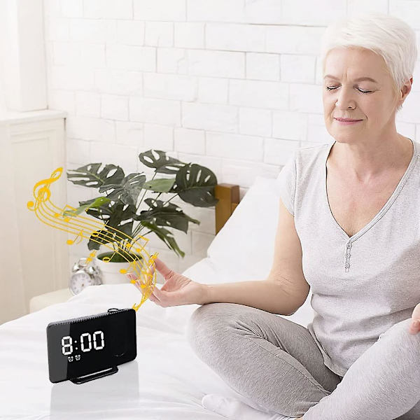 Digital väckarklocka med USB-laddare/takprojektion, dubbel högljudd väckarklocka, enkel projektorväckarklocka