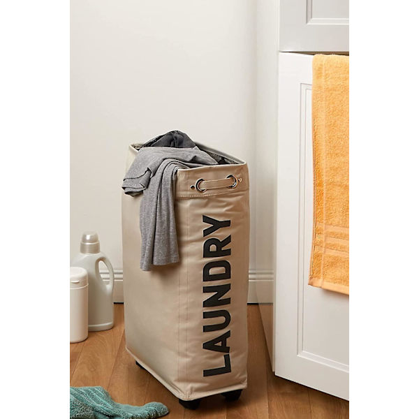 Smal tvättkorg, tvättkorg på hjul, Corno Beige, Polyester, 43 L, 18,5 X 60 X 40 Cm