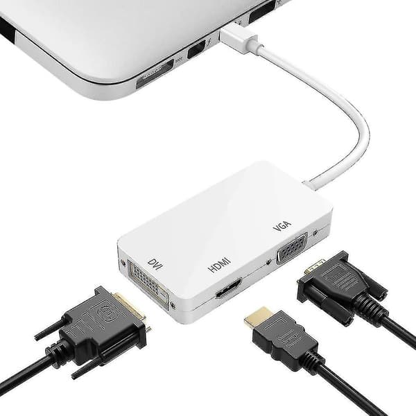 3-i-1 Thunderbolt Port Mini Displayport til HDMI DVI VGA Adapter Hvit