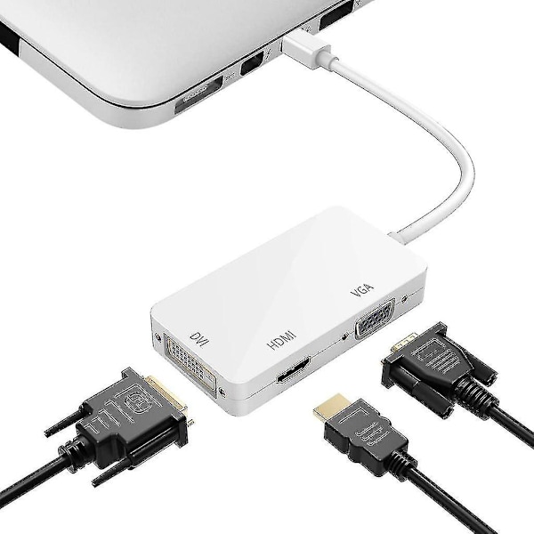 3-i-1 Thunderbolt-port Mini DisplayPort till HDMI DVI VGA-adapter Vit