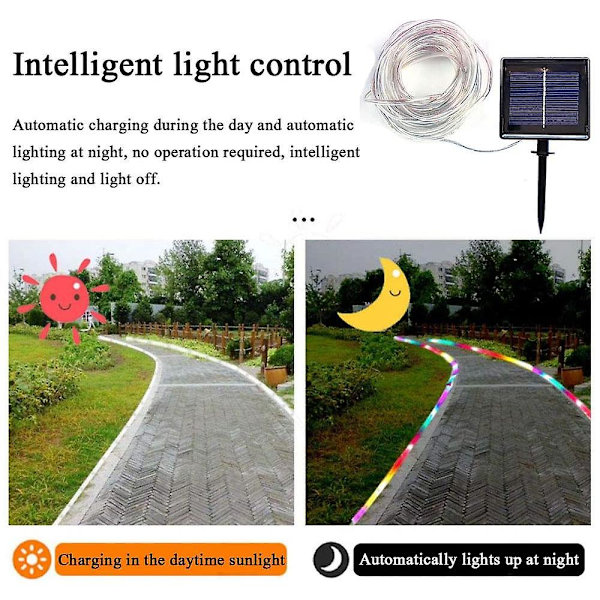 Solcellslinga, 72 fot 200 LED 8 mönster för utomhus inomhus heminredning trädgård uteplatsfest White
