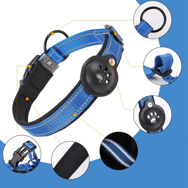 AirTag hundhalsband, integrerat reflekterande AirTag halsband för hund med AirTag case i mjukt Pu-läder för liten medelstor hund Black XL