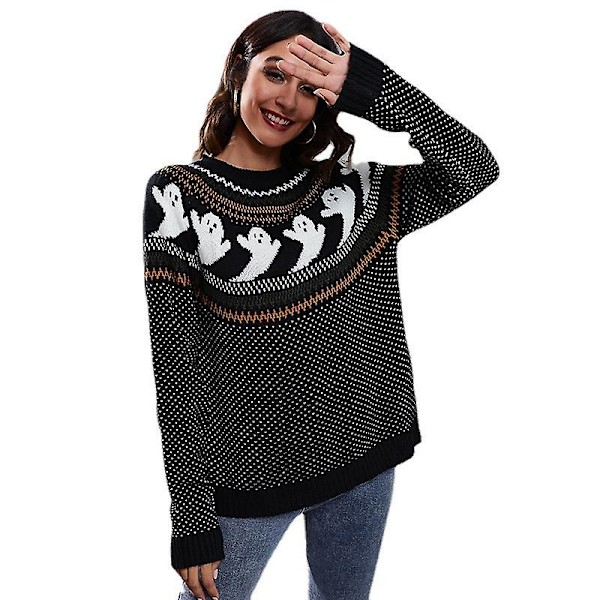 Naisten pitkähihainen neulepusero, väljä malli, syksy- ja talvivaatteet naisille Black Xl (new)