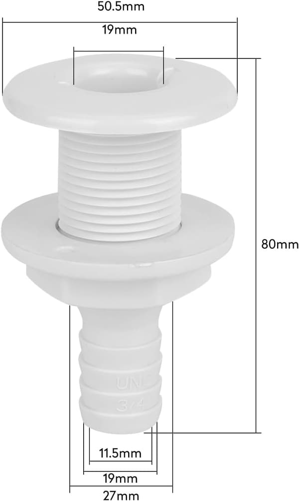 3/4\" On-Board Plastbåtar Slang Genom Skrov Grommet Bilkontakt Båt Dräneringsrör Rak Plast Dräneringsrör Ventil Skrov