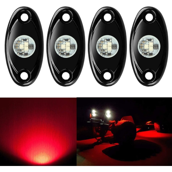 4 Pods LED Rock Lights, Vattentät LED Neon Underglow Light för bil Lastbil ATV UTV SUV Offroad Båt Underbody Glow Trail Rig Lamp Red