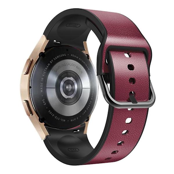 20mm nahkapäällysteinen ranneke Galaxy Watch4/5/6 40mm 44mm/Watch6 Classic 43mm 47mm/Watch 5 Pro 45mm -kelloille Wine Red